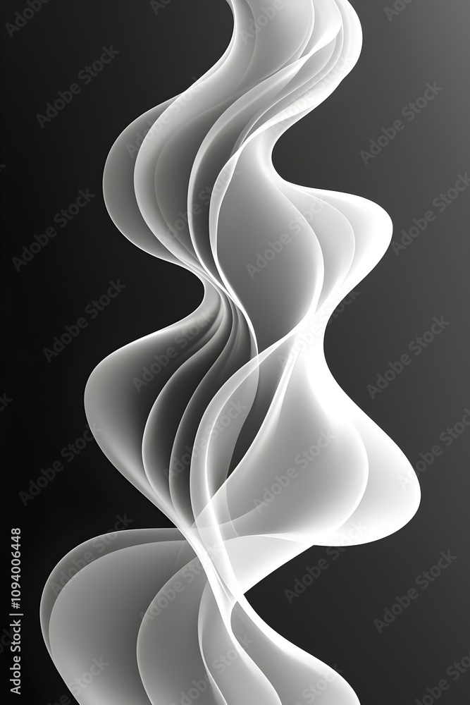 Poster an abstract representation of flowing white smoke against a dark background, showcasing graceful cur