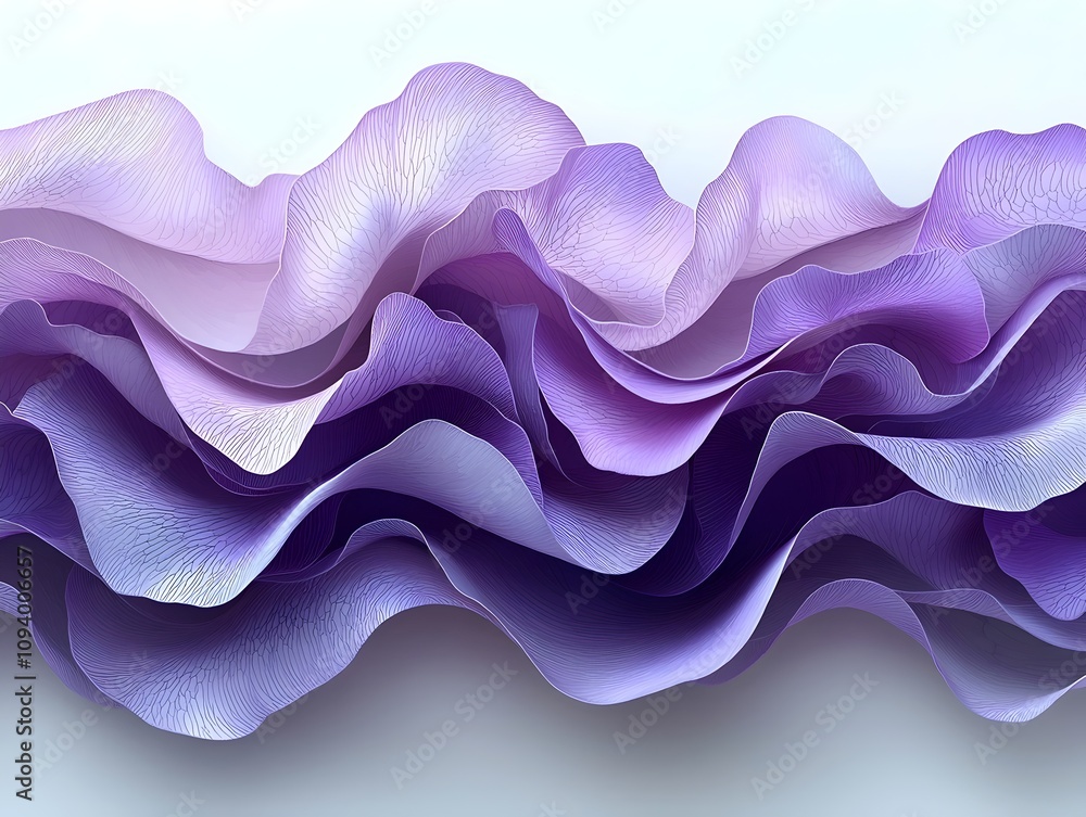 Poster a stunning abstract design featuring layered waves of purple and lavender hues, creating depth and t