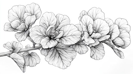 Detailed Pencil Sketch of a Delicate Flower Branch