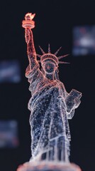 statue of liberty 3D rendering with holographic elements and related copy space.