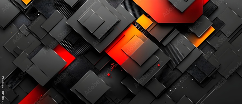 Poster a striking abstract composition featuring layered geometric shapes in various sizes, predominantly i