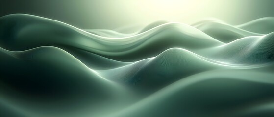 An abstract representation of gentle green waves flowing gracefully, creating a serene and calming atmosphere. The soft curves evoke a sense of tranquility and movement.