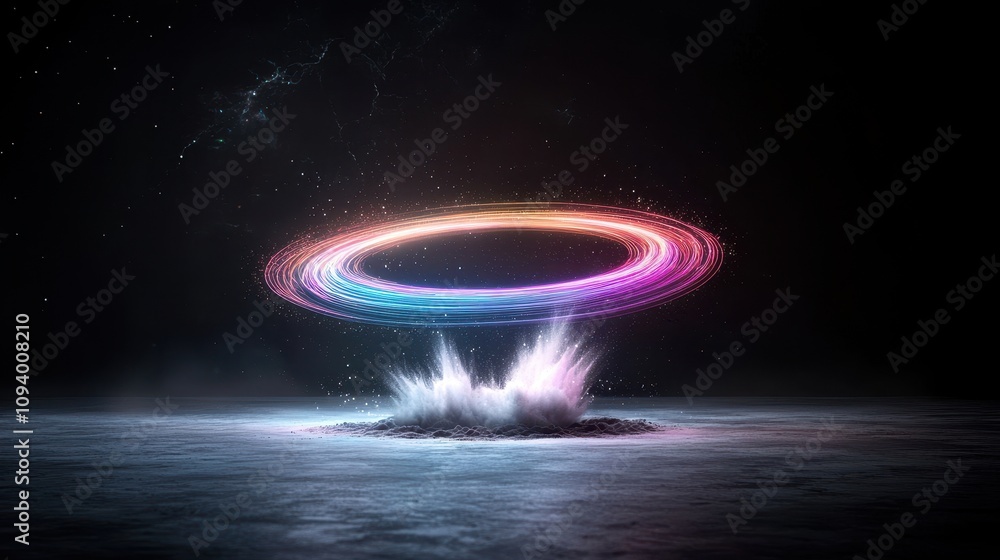 Poster vibrant colorful light ring above dynamic water splash creating a stunning visual representation of 