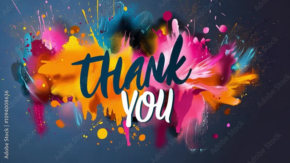 Poster a vibrant display of colors featuring the words thank you, surrounded by splashes of paint. this art