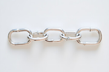 Obraz premium series of broken chains on clean blank background, symbolizing freedom and resilience. shiny metal links contrast with simplicity of backdrop