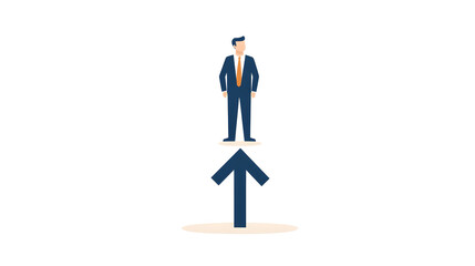 Fototapeta premium business leader standing confidently on growth arrow, symbolizing success and progress. minimalist design emphasizes ambition and leadership