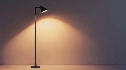 Minimalist Floor Lamp Illuminating a Dark Room Corner with Soft Warm Light, Creating a Cozy Atmosphere for Relaxation and Introspection