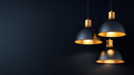 Elegant Modern Pendant Lights Hanging Against a Dark Wall, Showcasing a Chic Design with a Touch of Gold and Sophistication for Interior Decor Ideas