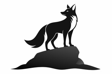 Fox Silhouette Vector Illustration beautiful fox on rock silhouette white background