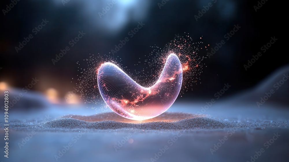 Poster vibrant and ethereal abstract orb surrounded by soft glowing particles on a serenely blurred backgro