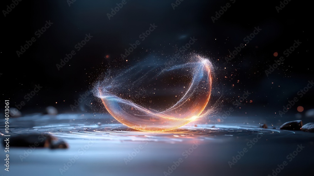 Poster Ethereal Splash of Light in Water Creating Dynamic Patterns and Glowing Reflections on a Dark Background, Captivating Visual with Fluid Motion