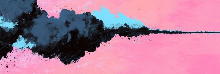 Obraz premium 黒と青の煙が淡いピンクの背景に広がるアート作品