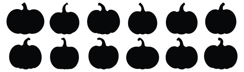 Pumpkin silhouettes set, halloween pack of vector silhouette design, isolated background.