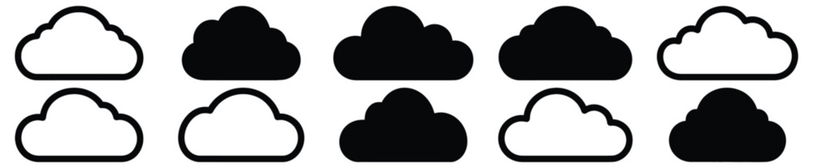 Cloud silhouettes set, sky pack of vector silhouette design, isolated background.