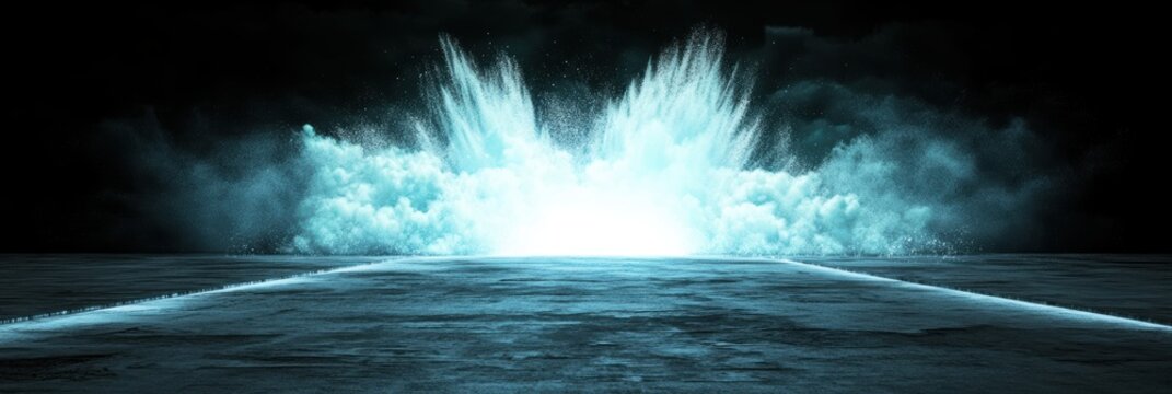 水の爆発が美しい光に包まれる瞬間
