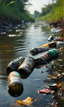 Floating Trash On Polluted River