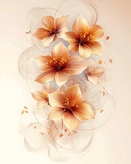 An elegant arrangement of five soft-colored flowers, featuring delicate orange and cream hues with intricate details, creating a serene and warm ambiance.
