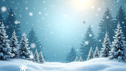 Winter wonderland snowy forest landscape. Concept of Christmas, holiday, and nature.
