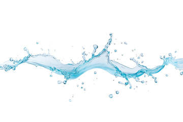 Bright blue water splashes upward in an impressive arc, displaying droplets and waves against a clear background, perfect for highlighting motion and freshness in design projects
