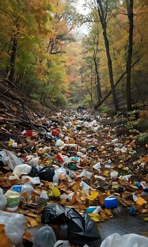 Garbage Littering Forest Floor With Trees
