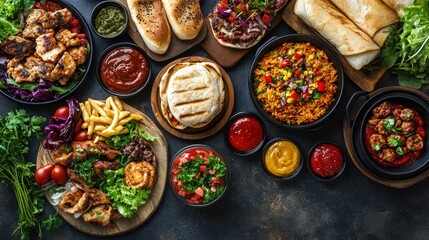 A vibrant spread of various delicious dishes, showcasing a feast for sharing and enjoyment.