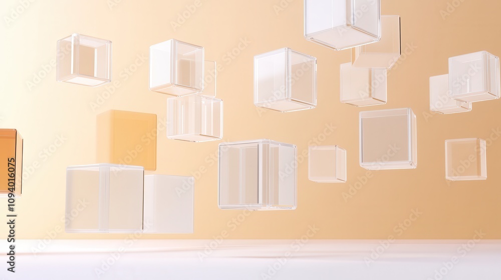 Aufkleber 3d floating cubic structures with frosted and clear textures