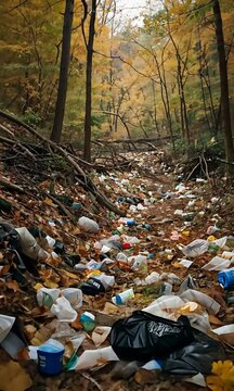 Plastic And Trash In Natural Woodland