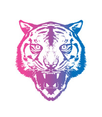 Evil tiger head. Original vector illustration in vintage style. T-shirt design.