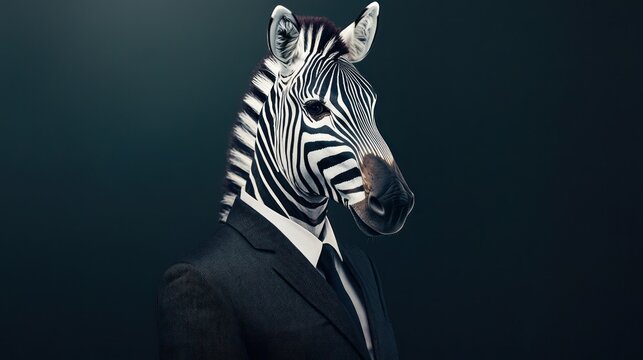 A zebra suited for business, ready for a professional photoshoot.