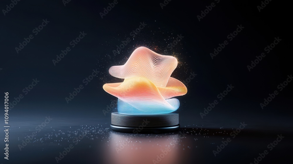 Poster Abstract Vibrant 3D Shapes with Soft Curves and Illuminating Colors on a Dark Background Showcasing Creative Digital Design and Modern Aesthetics