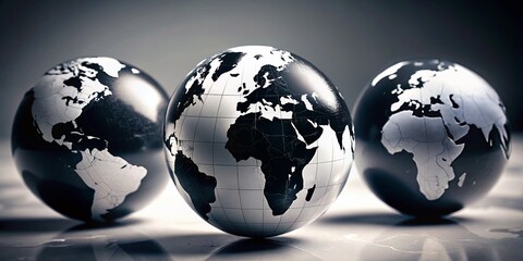 Stunning Black and White Earth Globes Isolated on White Background Highlighting Geographical Features and Global Connections for Creative and Educational Use