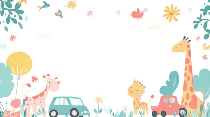 Obraz premium frame for kids with animals, flowers, and cars