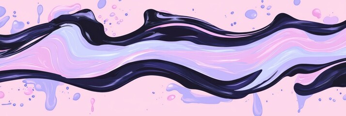 Fototapeta premium 柔らかなピンク背景に流れる紫と黒の抽象的なアートの模様