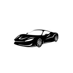Silhouette of a sports car. Symbol of modern vehicle, super car speed, luxury fast car. Vector illustration.