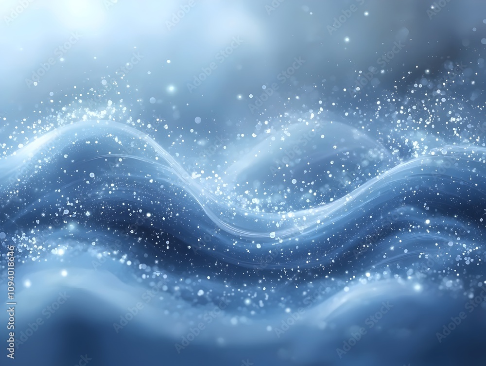 Poster a mesmerizing abstract image of swirling blue ocean waves, illuminated by soft light and sparkling d