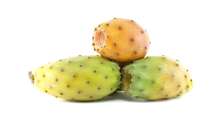 Prickly pear cactus opuntia fruits isolated on white background