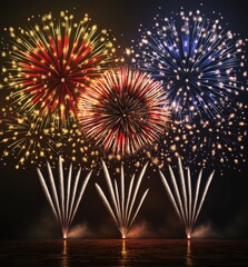 Stunning Display of Colorful Fireworks Exploding in the Night Sky with Vibrant Patterns and Bright Sparks, Perfect for Celebrations and Festive Events