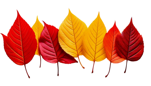 Red and Yellow Autumn Leaves Looking Fresh Isolated on White Background