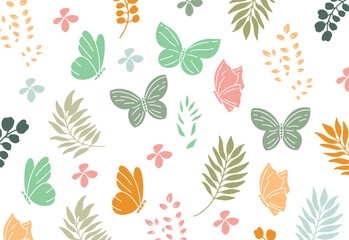 Floral seamless pattern with butterflies and different flowers