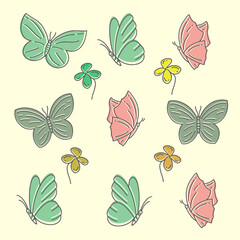 Flat pattern butterfly with flower
