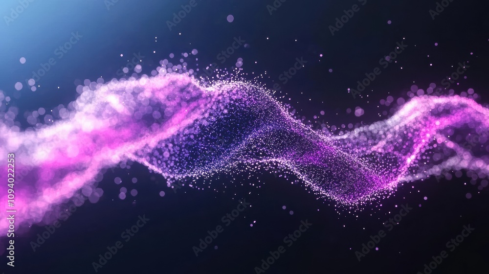 Poster abstract neon waves in magenta and cyan colors creating a stunning visual effect with light particle
