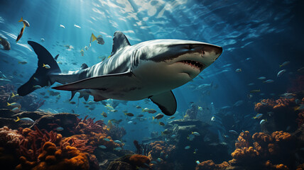 Obraz premium sharks under water.,. 