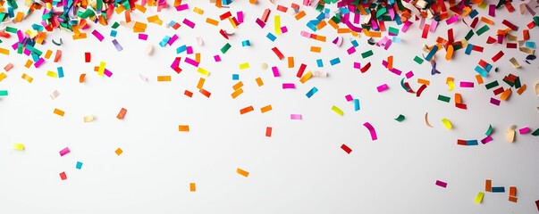 Happy new year mockup product, New year mockup product concept, Colorful confetti scattered on a white surface, creating a festive and vibrant atmosphere, perfect for celebrations and events.