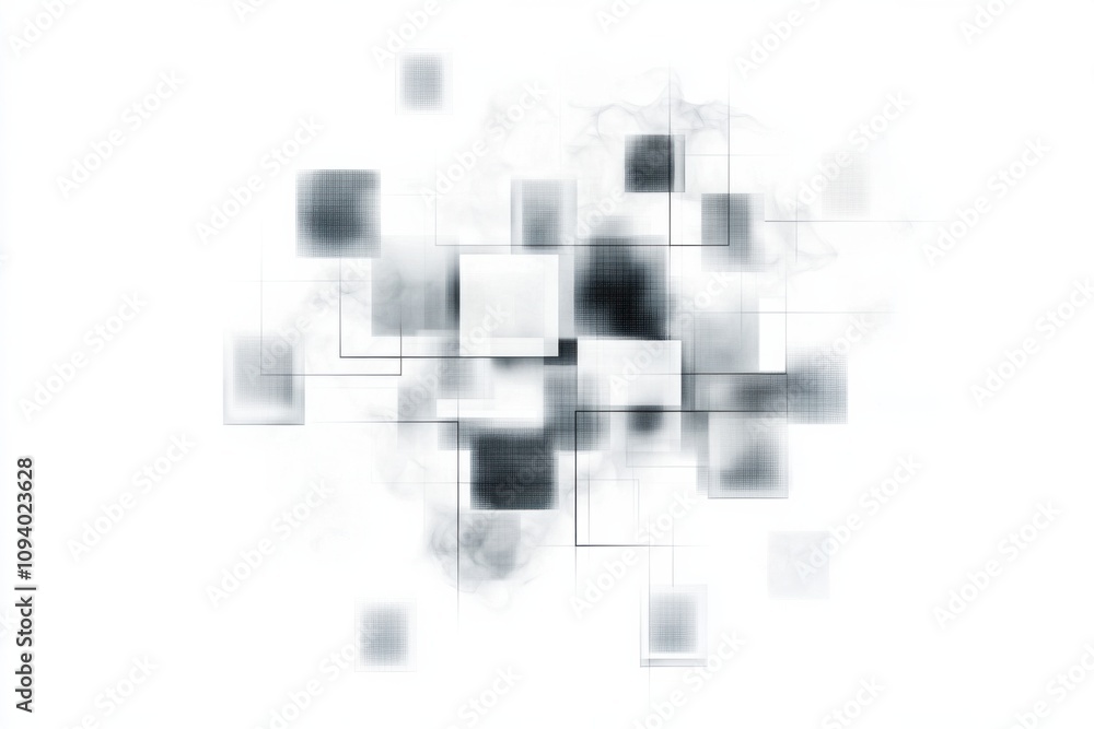 Aufkleber this digital artwork showcases an abstract arrangement of pixel squares in various shades of black a