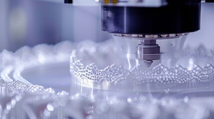 Closeup shot of the intricate details being printed by the 3D printer showcasing its precision and accuracy.