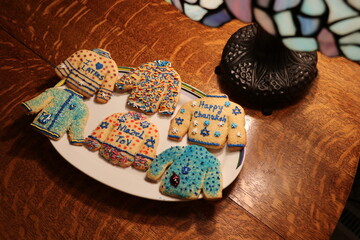 Hanukkah Sweater Cookies on Oval Platter
