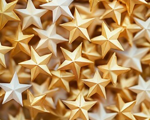 A Close-Up of Artistic Decorative Stars in Various Shades of Gold and White Creating a Luxurious and Festive Atmosphere for Celebratory Occasions and Events