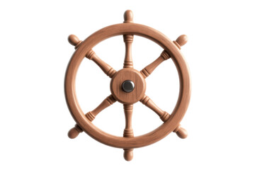 Obraz premium A classic ship steering wheel crafted from wood, featuring elegant spokes and a central hub. It stands out against a transparent background, perfect for maritime-themed designs or projects