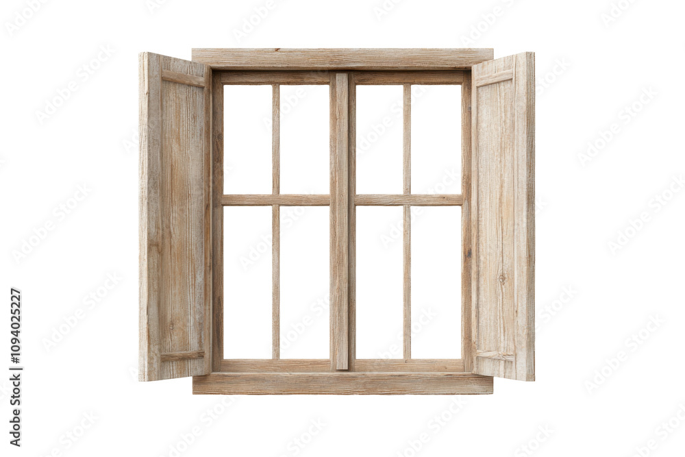 Poster open wooden window frame showcases natural textures and colors, creating a warm and inviting look. i