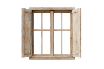 Obraz premium Open wooden window frame showcases natural textures and colors, creating a warm and inviting look. Ideal for various design applications and backgrounds, easy to incorporate into layouts